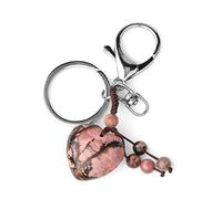 LZHLMCL Porte Clés Femme Porte Clés En Cristal Naturel Coeur 7 Chakra Pierre De Guérison Rose Quartz Porte Clés Couleur Argent Porte Clés De Voiture Décor 10