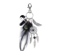 LZHLMCL Porte Clés pour Les Filles Bohème Porte Clés Dream Catcher Plume Opale Alliage Voiture Porte Clés Pendentif Noir