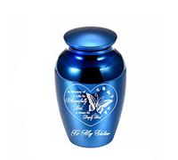 LZHLMCL Urne Cendres 70Mm Alliage D'Aluminium Urne Pot Étanche Urne Gravure Papillon Crémation Urne Mini Urne Cendres Humaines Souvenir Blue Sister