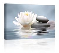 LZIMU Art mural zen Fleurs de lotus pierres sur toile Nénuphar Décoration salle de bain Spa œuvre d'art studio yoga méditation encadrée (Zen-1, 30,5'
