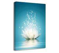 LZIMU Décoration murale zen - Motif fleur de lotus blanche dans l'eau - Peinture encadrée bleu sarcelle pour yoga, spa, méditation - 40 x 60 cm - Œuvre d'art zen - 2