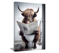 LZIMU Impression sur toile représentant une vache des Highlands dans la salle de bain,Bovins bruns assis sur les toilettes,Décoration d'intérieur encadrée (salle de bain-3, 40.6x61 cm)