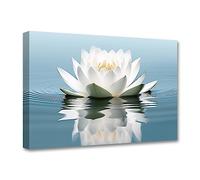 LZIMU Impression sur toile Zen Fleur de lotus blanche Bloom in Water Image d'art bleu sarcelle Décoration de salle de bain Encadrée pour Yoga Spa Salle de méditation (Zen-3, 30 x 45 cm)