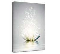 LZIMU Toile murale zen - Impression sur toile - Fleur de lotus blanche dans l'eau - Peinture grise encadrée pour yoga, spa, méditation - 40 x 60 cm - Œuvre d'art zen - 3