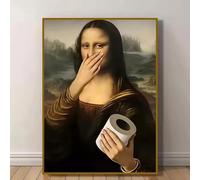 LZJAGXX Affiche humoristique Mona Lisa pour papier toilette portable, imprimée sur toile, décoration murale amusante pour salle de bain (50x70cm/Toile tendue)