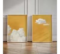 LZJAGXX Affiche imprimée ciel nuageux jaune moutarde, style minimaliste moderne, sur toile, art mural, décoration intérieure (30 x 40 cm x 2 / sans cadre)