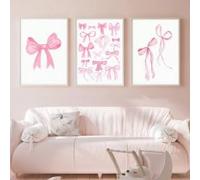 LZJAGXX Affiche imprimée sur toile avec nœud papillon rose, style nordique moderne, décoration murale pour chambre, appartement ou chambre d'enfant (40 x 60 cm x 3 / sans cadre)