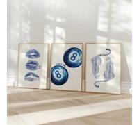 LZJAGXX Affiche murale rétro léopard bleu, boule porte-bonheur 8, toile tendance, lèvres, baisers, impressions, style guépard, décoration murale (40 x 60 cm, sans cadre)