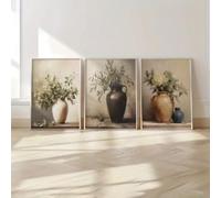 LZJAGXX Affiche sur toile vintage représentant un olivier et un eucalyptus, style nature morte rétro, avec vase, pour le salon (20 x 30 cm x 3 / Toile tendue sur châssis)