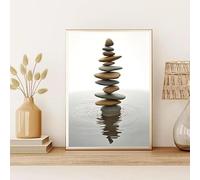 LZJAGXX Affiche Zen Stone, scène de plage, toile imprimée, noir et blanc, art mural minimaliste, rochers en équilibre, décoration d'intérieur (50 x 70 cm, sans cadre)