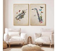 LZJAGXX Affiches et impressions d'instruments de musique abstraits, peintures murales modernes sur toile, images HD pour salon, décoration d'intérieur, 30 x 40 cm x 2, sans cadre