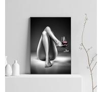 LZJAGXX Affiches et impressions modernes représentant une femme abstraite avec un pied et un verre de vin, toile unique, art mural pour salon (20 x 30 cm, cadre intérieur)