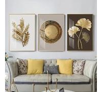 LZJAGXX Affiches murales modernes et luxueuses, motif feuille d'or circulaire, style nordique minimaliste, sur toile (40 x 60 cm x 3/Toile tendue)