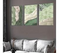 LZJAGXX Art mural abstrait vert, affiches décoratives texturées style milieu du siècle, impressions sur toile minimalistes modernes de feuilles de ginkgo vert sauge (40x60cmx3/sans cadre)