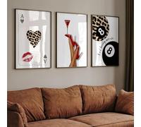 LZJAGXX Cartes Affiches Lucky 8 Léopard Art Mural Mural Talons Hauts Cocktail Impression Photo Chambre Salon Chambre Décoration Murale 40x60cmx3 Sans Cadre
