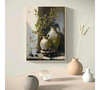 LZJAGXX Décoration murale vintage avec fleurs dans un vase, paysage, branche d'olivier, décoration murale sur toile, imprimés botaniques de ferme, 50 x 70 cm, sans cadre