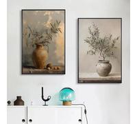 LZJAGXX Décoration murale vintage avec fleurs dans un vase, paysage discret, branche d'olivier, style ferme, imprimé botanique, 60 x 80 cm, sans cadre