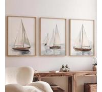 LZJAGXX Ensemble d'affiches aquarelles de voiliers, art mural nautique côtier, décoration murale sur toile pour la maison, la chambre et le salon (30 x 50 cm x 3 / sans cadre)