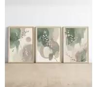 LZJAGXX Ensemble de 3 affiches murales botaniques abstraites à l'aquarelle, feuilles de sauge, vert printanier et beige, décoration zen moderne pour la maison (60 x 90 cm x 3 / sans cadre)
