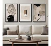 LZJAGXX Ensemble de 3 tableaux abstraits neutres sur toile, œuvres d'art modernes pour les murs, images minimalistes noires et beiges (40 x 50 cm x 3 / Toile tendue sur châssis)