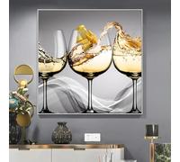 LZJAGXX Impression sur toile représentant un verre à vin avec un bateau doré, décoration murale moderne pour la maison, la salle à manger et la cuisine, 65 x 65 cm, sans cadre