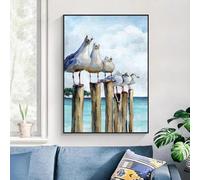 LZJAGXX Impression sur toile représentant une mouette sur la plage, un oiseau, un animal, un paysage côtier, une image bleue pour décoration de salon, cadre intérieur 40 x 60 cm