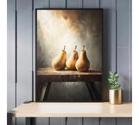 LZJAGXX Impression sur toile - Trois poires sur une table en bois, décoration murale rétro classique pour cuisine, bureau, salle de bain, salon (50 x 70 cm/cadre intérieur)