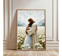 LZJAGXX Jésus embrasse une fille sur toile, affiche, art chrétien, impression, images esthétiques, art mural simple, décoration de salon, maison (50 x 70 cm, cadre intérieur)