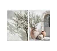 LZJAGXX Lot de 2 affiches sur toile représentant un vase d'olivier neutre, style rétro, botanique, décoration murale, 50 x 70 cm, 2 cadres