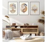 LZJAGXX Lot de 3 tableaux muraux Arbre de vie, décoration murale moderne sur toile zen, motif lotus doré, œuvres d'art abstraites pour salle de yoga (20 x 30 cm x 3, sans cadre)