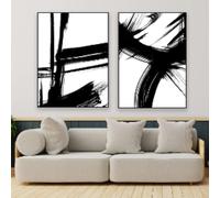 LZJAGXX Peinture sur toile abstraite - Impression minimaliste à l'encre noire et blanche - Décoration murale moderne pour la maison, le salon - 60 x 80 cm - 2 sans cadre