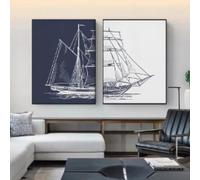 LZJAGXX Peinture sur toile de bateau bleu et blanc, impression HD, affiche de voile, bateau nautique, image imprimée, salon, décoration d'intérieur, 20 x 30 cm, sans cadre