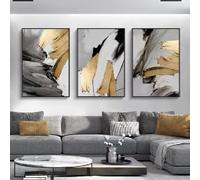 LZJAGXX Tableau abstrait de luxe gris et doré, impression sur toile, idéal pour la décoration d'un loft, d'un appartement, d'un salon ou d'un bureau à domicile (40 x 60 cm x 3 / cadre intérieur)