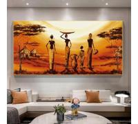 LZJAGXX Tableau mural africain, paysage et femme, peinture sur toile, affiches et impressions pour décoration de salon, cadre 50 x 100 cm