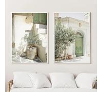 LZJAGXX Tableau mural de paysage urbain imprimé d'olivier vert, peinture sur toile moderne et minimaliste pour décoration de salon, 70 x 100 cm x 2 sans cadre