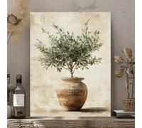 LZJAGXX Tableau sur toile « Olivier chic dans un vase », affiche décorative murale de style champêtre pour salon, chambre ou bureau (50 x 70 cm/Toile tendue sur châssis)