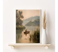 LZJAGXX Tableau sur toile représentant un coucher de soleil en barque sur une rivière, décor mural serein pour salon, chambre, cuisine, salle de bain (80 x 120 cm/sans cadre)