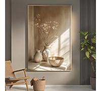 LZJAGXX Tableau sur toile style rétro avec vase floral, affiche abstraite moderne de fleurs beiges pour la décoration intérieure, décoration esthétique de chambre (70 x 100 cm/sans cadre)