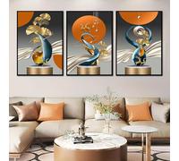 LZJAGXX Tableaux abstraits modernes sur toile, décoration murale, peintures de feuilles de ginkgo, affiches et impressions aux lignes luxueuses pour le salon (30 x 40 cm x 3 / cadre intérieur)