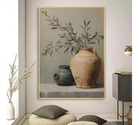 LZJAGXX Toile murale vintage représentant une branche d'olivier dans un vase, paysage vert, décoration de ferme, style rustique, imprimés botaniques, 30 x 40 cm, cadre intérieur