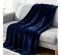 LZJD Plaid Canapé 145 x 170 cm Flanelle Doux et Chaude Couverture Polaire Flanelle Toutes Saisons pour Lit Canapé Voyage, Bleu Foncé