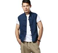 LZJN Gilet d'été pour homme style chinois, vintage, Kung Fu - Veste sans manches - Bleu - M