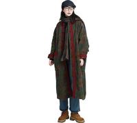 LZJN Trench matelassé en velours côtelé à manches longues pour femme - Imprimé floral - Veste ample pour l'hiver, vert, taille unique