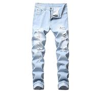 LZLER Jean déchiré pour homme - Coupe ajustée - Coupe droite - Avec trous, bleu ciel, 48