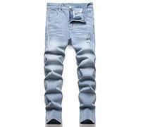 LZLER Jean déchiré pour homme - Coupe ajustée - Coupe droite - Avec trous, Bleu clair 971, 58