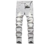 LZLER Jean déchiré pour homme - Coupe ajustée - Coupe droite - Avec trous, Gris 976, 56