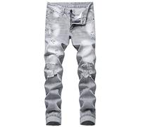 LZLER Jean déchiré pour homme - Coupe ajustée - Coupe droite - Avec trous, Gris clair 870, 46
