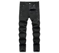LZLER Jean déchiré pour homme - Coupe ajustée - Coupe droite - Avec trous, Noir 972, 50