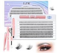 LZM Kit Extension Cils 168pcs Faux Cils Individuel avec Lash Bond and Seal 8-16mm D Curl Extension Naturel Cils À Bandes Fines avec Applicateurs Cluster Lashes (LZ09-D Curl Mix)