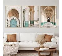 LZMASM Affiche d'architecture islamique marocaine, peinture d'arche, art mural de mosquée arabe, impression d'image, décoration de salon ou de maison (30x40cm/3 pièces sans cadre)